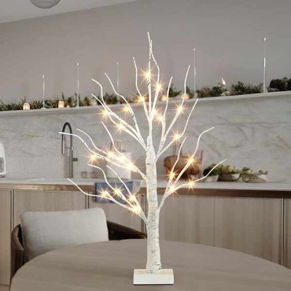 EAMBRITE Tabletop Birch Tree Christmas Decorations, White Birch Tree with Lights, 24 LED Lighted Mini Money Tree Twig Tree Battery Operated with Timer, Indoor Home Centerpiece Decor (2FT/Warm White) 2