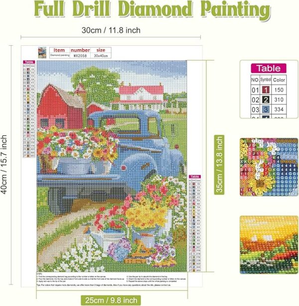 NAIMOER Flowers Truck Diamond Art Kits for Adults - Full Drill Spring Diamond Art Kits, DIY 5D Truck Diamond Art Flowers Diamond Art Kits for Home Wall Decor 30x40cm 2