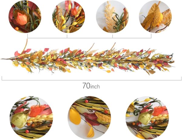 70 inch Fall Garland Artificial Eucalyptus Garland with Flowers 3