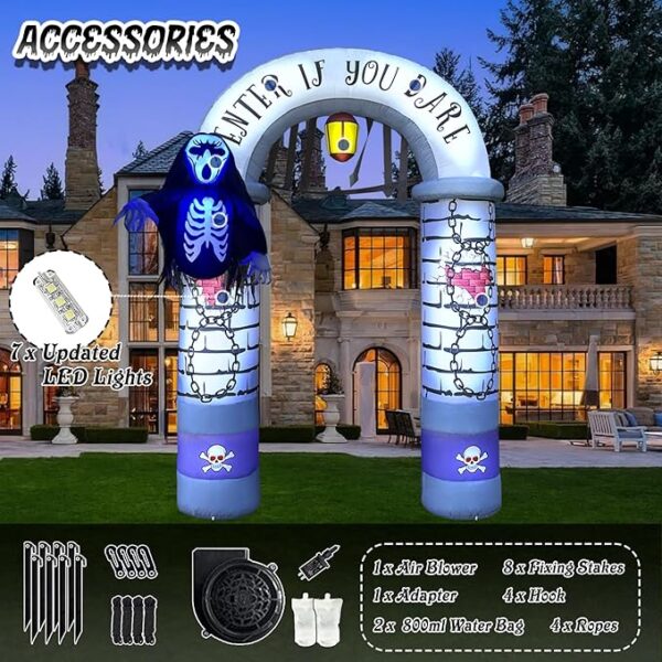 9 FT Halloween Inflatables Archway with Grim Reaper, Blow Up Yard Decorations, Spooky Scary Halloween Party Decorations, Large Outdoor Inflatable for Graveyard, Garden, and Lawn 3
