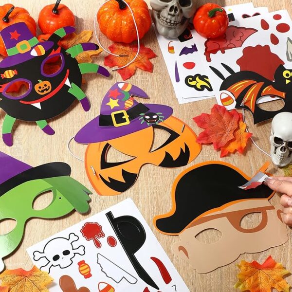 Capoda 24 Pcs Halloween Mask Craft Kit for Kids Halloween Paper Mask Pumpkin Witch Pirate DIY Mask for Halloween Party Activities 3