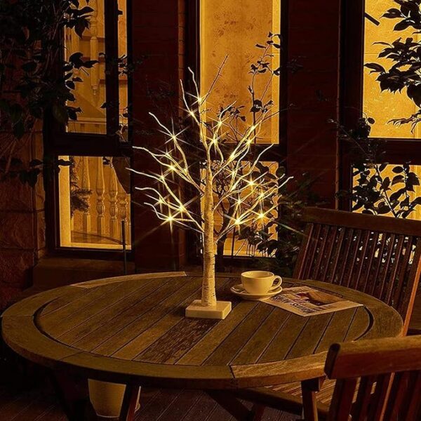 EAMBRITE Tabletop Birch Tree Christmas Decorations, White Birch Tree with Lights, 24 LED Lighted Mini Money Tree Twig Tree Battery Operated with Timer, Indoor Home Centerpiece Decor (2FT/Warm White) 3