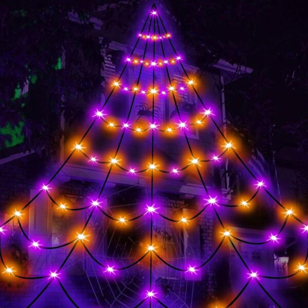 Orange and Purple Halloween Spider Web Lights Outdoor Decorations 3