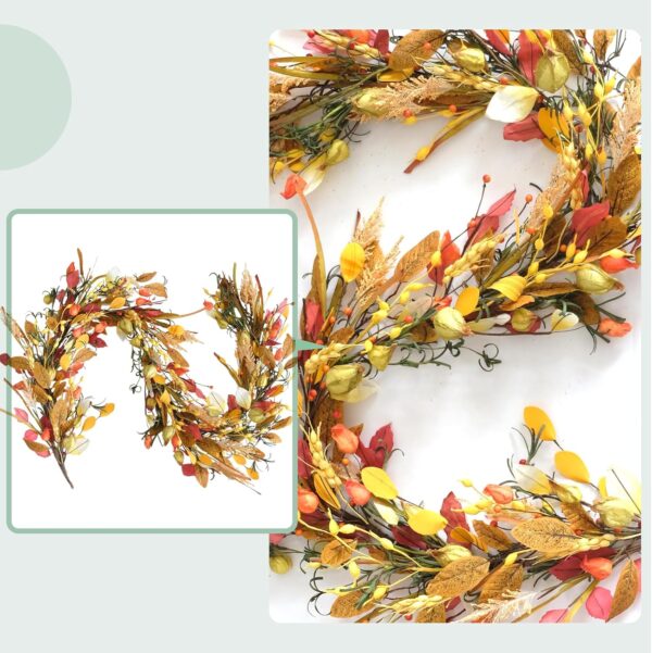 70 inch Fall Garland Artificial Eucalyptus Garland with Flowers 2