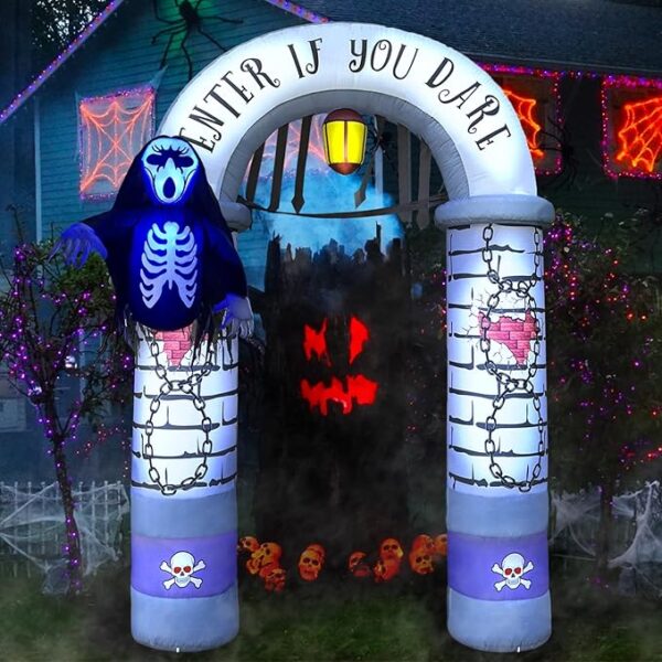 9 FT Halloween Inflatables Archway with Grim Reaper, Blow Up Yard Decorations, Spooky Scary Halloween Party Decorations, Large Outdoor Inflatable for Graveyard, Garden, and Lawn 4