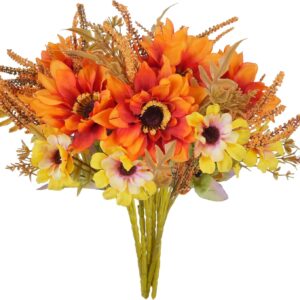 6 Bundles Artificial Fall Flowers Silk Sunflowers