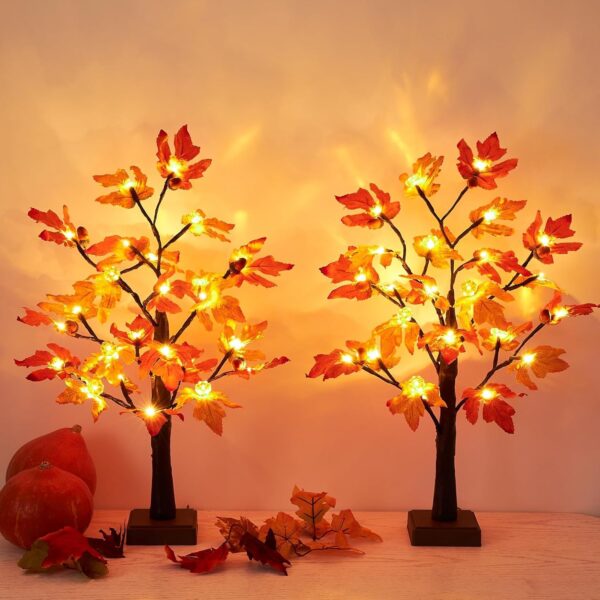2 Pack & Timer 24 Inch Artificial Fall Lighted Maple Tree Decor 5