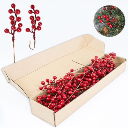 32 Pack Christmas Tree Decorations, Artificial Red Berry Stems