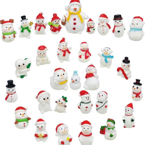 30 Styles Mini Resin Snowman Miniature Christmas Figurines