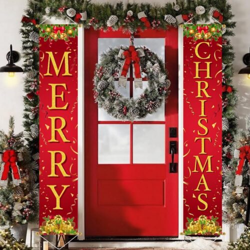 Christmas Decorations Outdoor Yard: Red Gold Door Banner