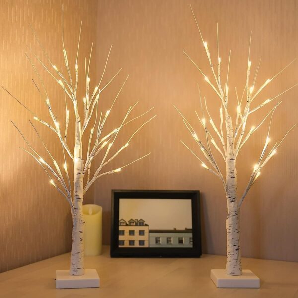 2-Pack 2FT Lighted Birch Tree with Timer for Christmas 1