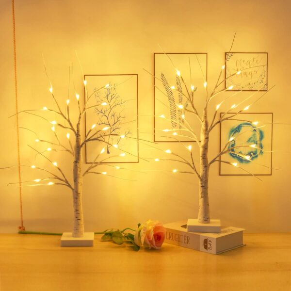 2-Pack 2FT Lighted Birch Tree with Timer for Christmas 5