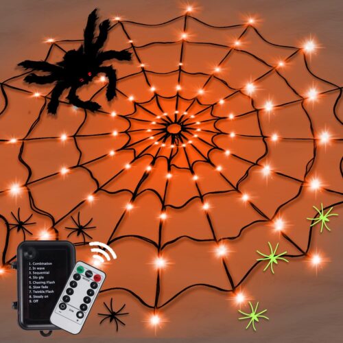 Orange Purple Halloween Spider Web Lights Decoration