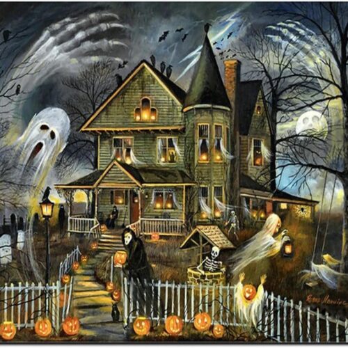 5D Ghost Cabin Full Round Diamond Halloween Diamond Art Kit