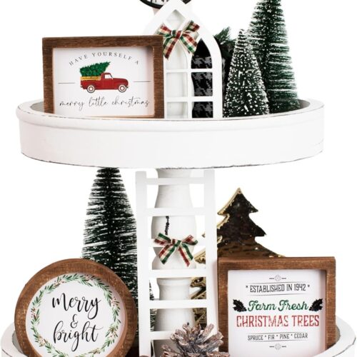 Farmhouse Christmas Tiered Tray Decor Set