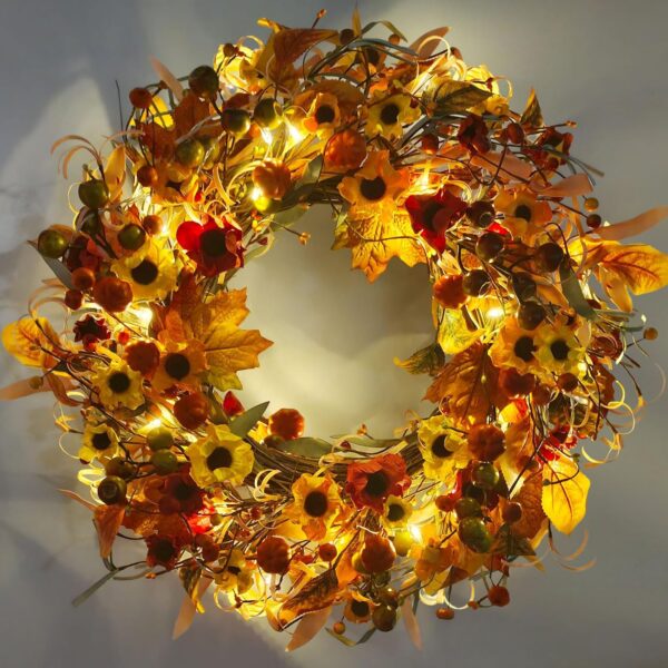 Fall Wreath with Lights, 22-24 Inch 2