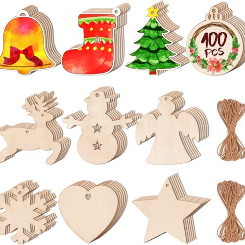 100PCS DIY Wooden Christmas Ornaments