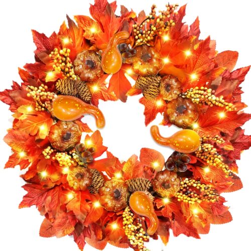 816zAdnrVwL._AC_SL1500_ 20 Inch 20 LED Thick Fall Wreath Thanksgiving Decorations