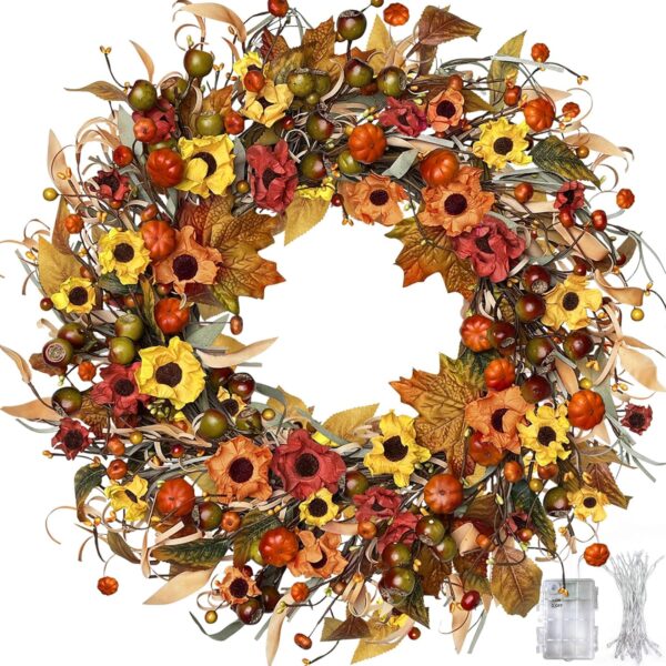 Fall Wreath with Lights, 22-24 Inch 1