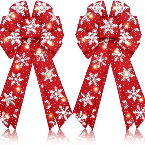 Christmas LED Wreath Bow, 2 Pcs Red Truck Burlap