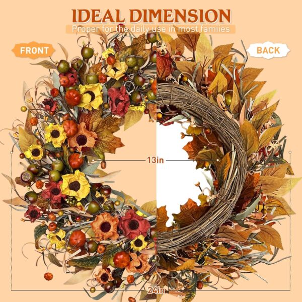Fall Wreath with Lights, 22-24 Inch 4