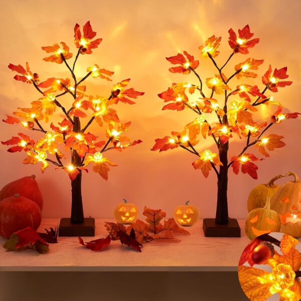 2 Pack & Timer 24 Inch Artificial Fall Lighted Maple Tree Decor 1