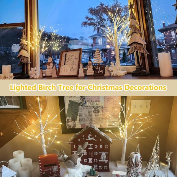 2-Pack 2FT Lighted Birch Tree with Timer for Christmas 3