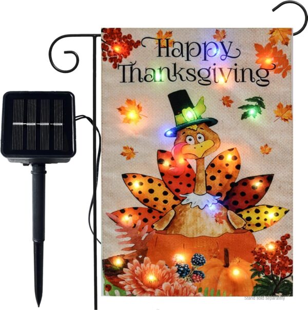 Happy Thanksgiving Turkey Garden Flag with Lights 1