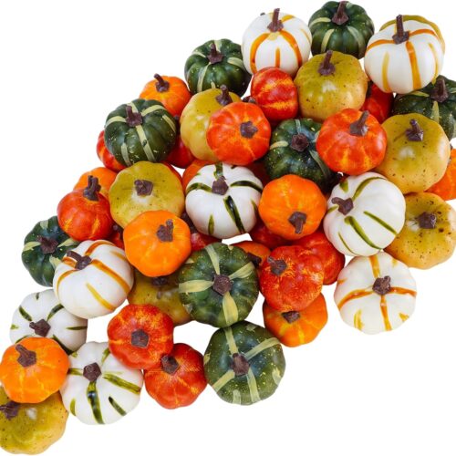 81o66naPggL._AC_SL1500_ 56 Pcs Assorted Mini Artificial Pumpkins Fall Harvest Pumpkins