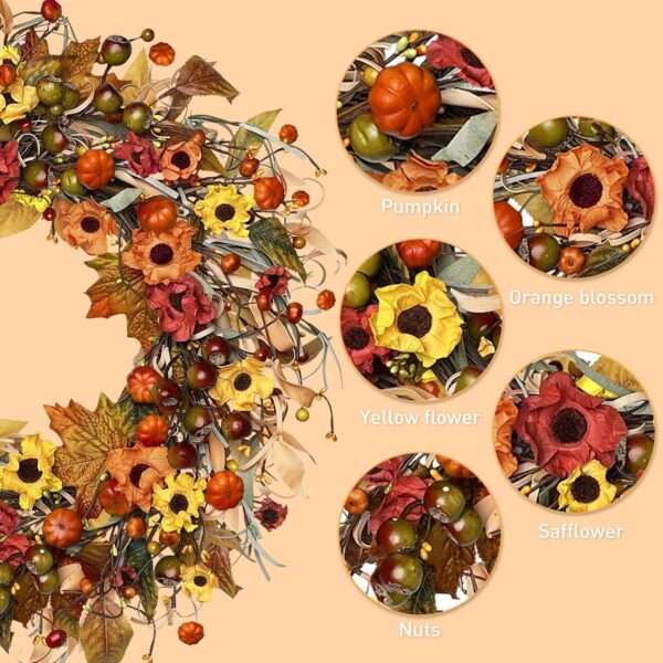Fall Wreath with Lights, 22-24 Inch 3