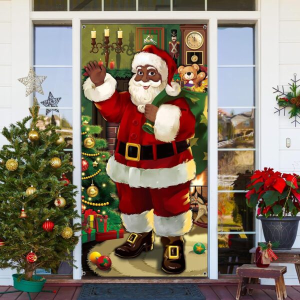 Black Santa Claus Door Cover Christmas Front Door 5