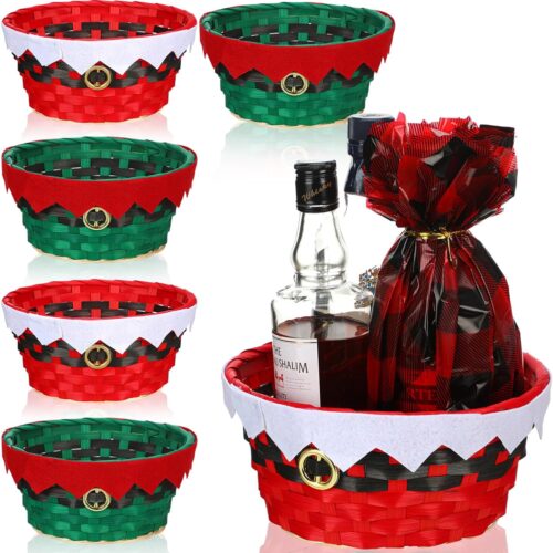 6 Pcs Christmas Baskets Round Gift Empty