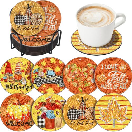 Fall Pumpkin Maple Diamond Art Coaster
