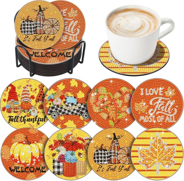 Fall Pumpkin Maple Diamond Art Coaster 1