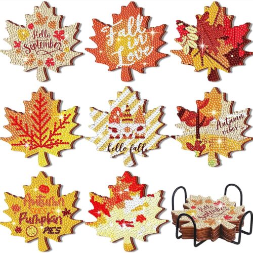 Fall Diamond Art Coasters Maple Leaves