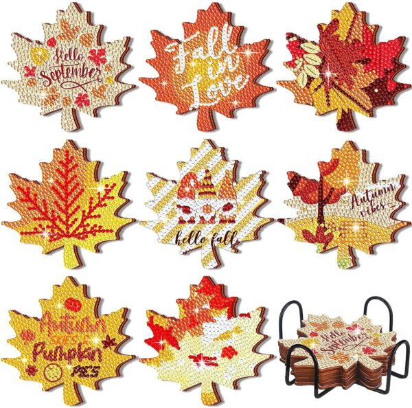 Fall Diamond Art Coasters Maple Leaves 1