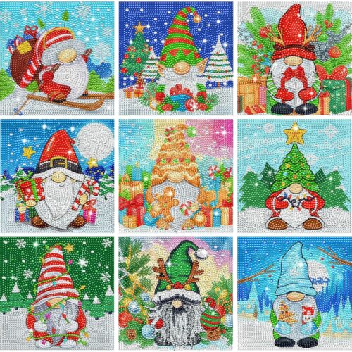 91XLrUGlIvL._AC_SL1500_ 9 Pcs Christmas Diamond Painting Art Gnome