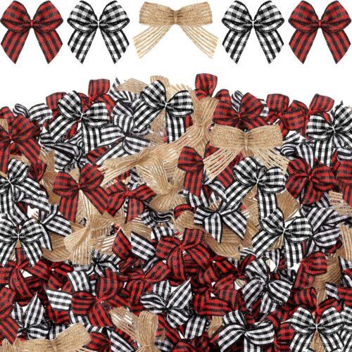 150 Pcs Christmas Checkered Natural Mini Bow