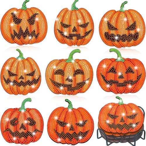 Halloween Diamond Art Coasters Pumpkin