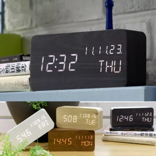 s-l1600 (31) Clock Wood Digital Alarm Time Date