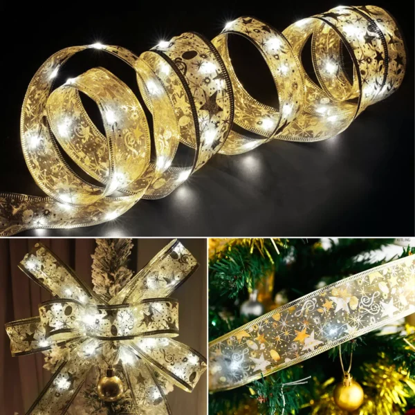 Christmas Ribbon Fairy Lights Xmas Tree 2