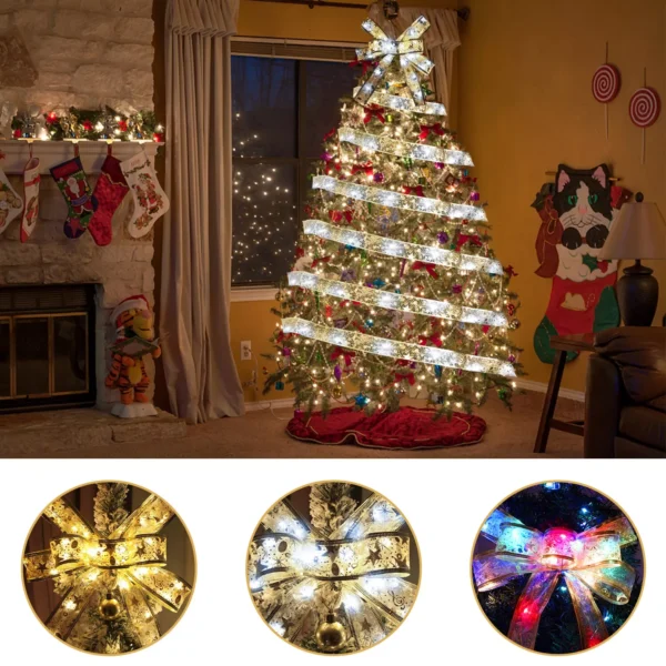 Christmas Ribbon Fairy Lights Xmas Tree 3
