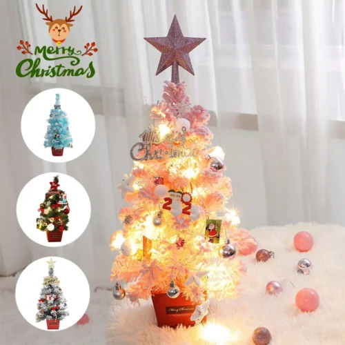 1 2Ft PVC Artificial Christmas Tree W/Base&Light Holiday Xmas Tabletop Decor Gift