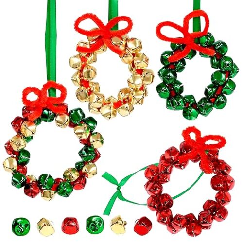 1 Christmas Crafts - Create Your Own Jingle Bell Wreath Ornaments - Set of 4