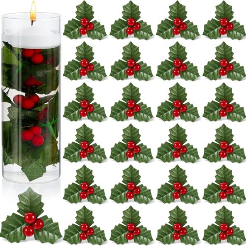 1 100 Pieces Christmas Holly Berries for Crafts Faux Berry Flowers