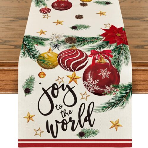 1 13 x 72 Inch Joy to The World Xmas Balls Christmas Table Runner