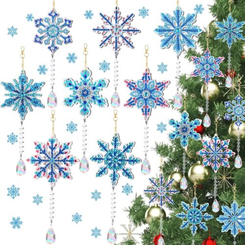8pcs Christmas Snowflake Diamond Art Painting Kits Double Sided 5D