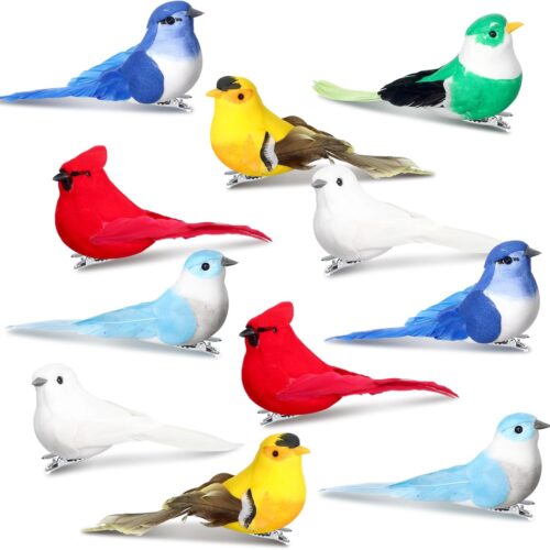 1 12 Pcs Christmas Artificial Bird Clip on Birds for Christmas Tree Feathered Birds Spring
