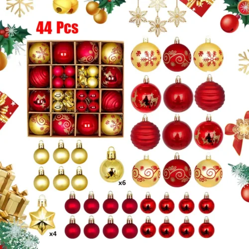 44Pcs Mixed Christmas Balls Baubles Xmas Tree Ornament