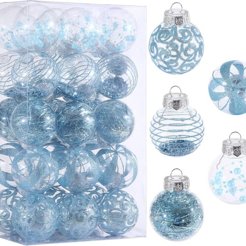 1 60MM/2.36 30pcs Clear Christmas Ornaments Blue Shatterproof Decorative Baubles
